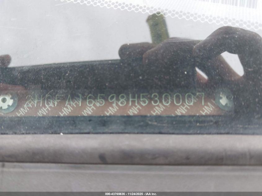 2008 Honda Civic Lx VIN: 2HGFA16598H530007 Lot: 43765636