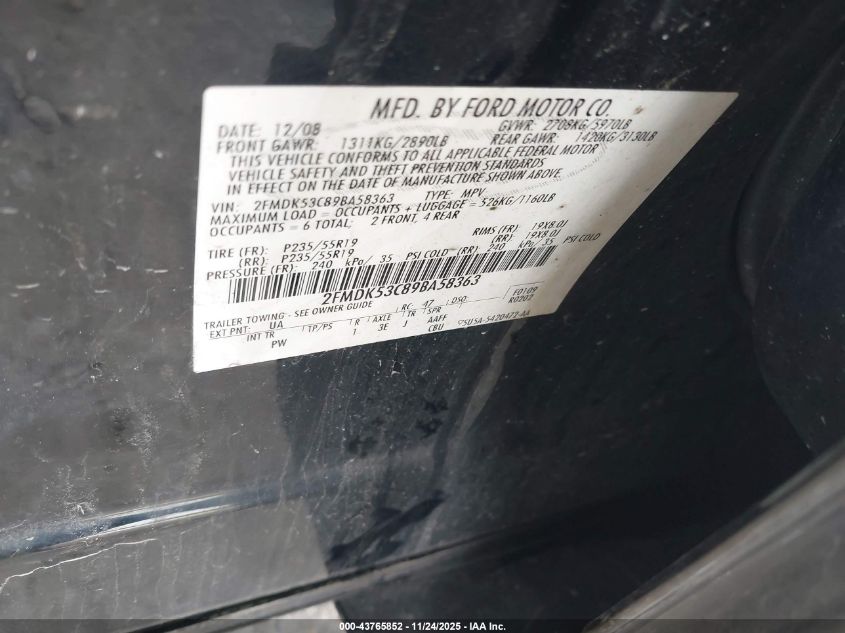 2009 Ford Flex Limited VIN: 2FMDK53C89BA58363 Lot: 43765852