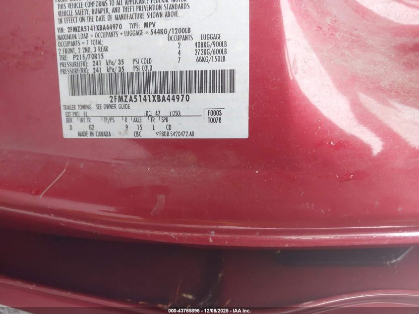 1999 Ford Windstar Lx VIN: 2FMZA5141XBA44970 Lot: 43765896