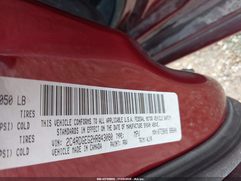 2017 Dodge Grand Caravan Gt VIN: 2C4RDGEG2HR843080 Lot: 43765908