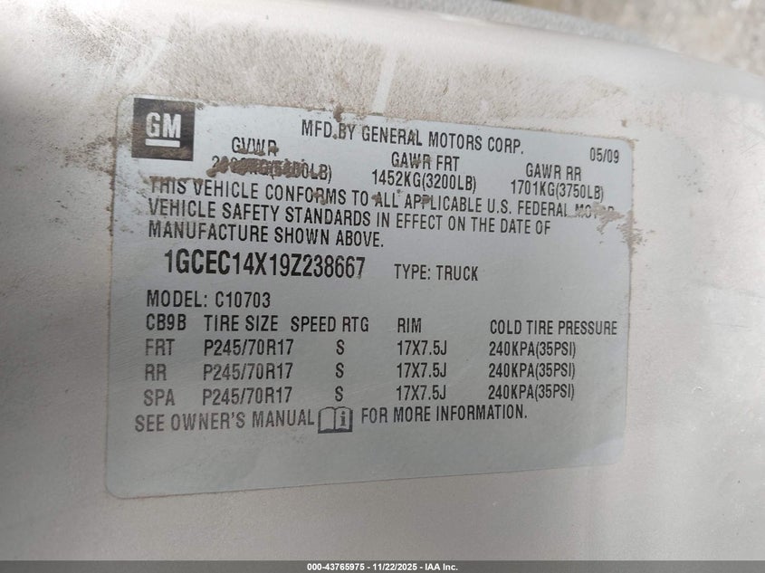 1GCEC14X19Z238667 2009 CHEVROLET SILVERADO photo no. 9