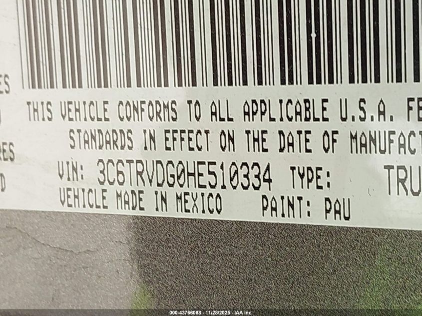 2017 Ram Promaster 2500 High Roof 159 Wb VIN: 3C6TRVDG0HE510334 Lot: 43766088