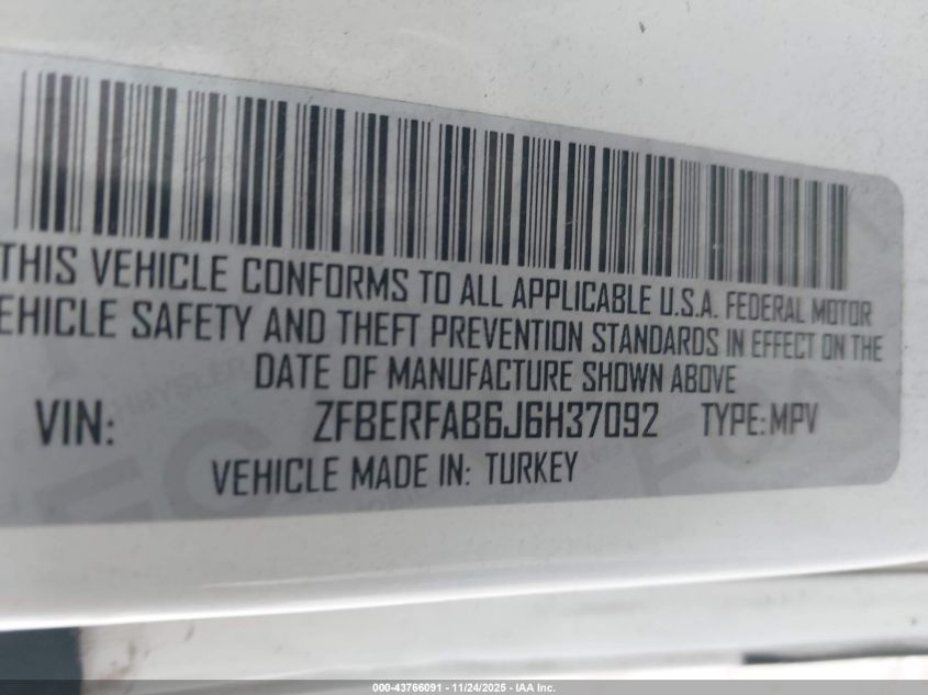 2018 Ram Promaster City Tradesman VIN: ZFBERFAB6J6H37092 Lot: 43766091