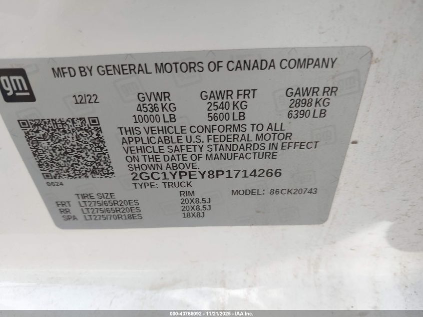 2023 Chevrolet Silverado 2500Hd 4Wd Standard Bed Ltz VIN: 2GC1YPEY8P1714266 Lot: 43766092