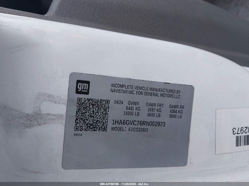 2024 Chevrolet Express Cutaway 4500 Van VIN: 1HA6GVC76RN002973 Lot: 43766166