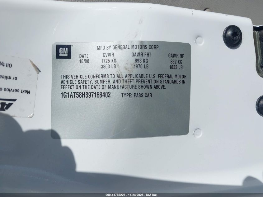 2009 Chevrolet Cobalt Lt VIN: 1G1AT58H397188402 Lot: 43766226