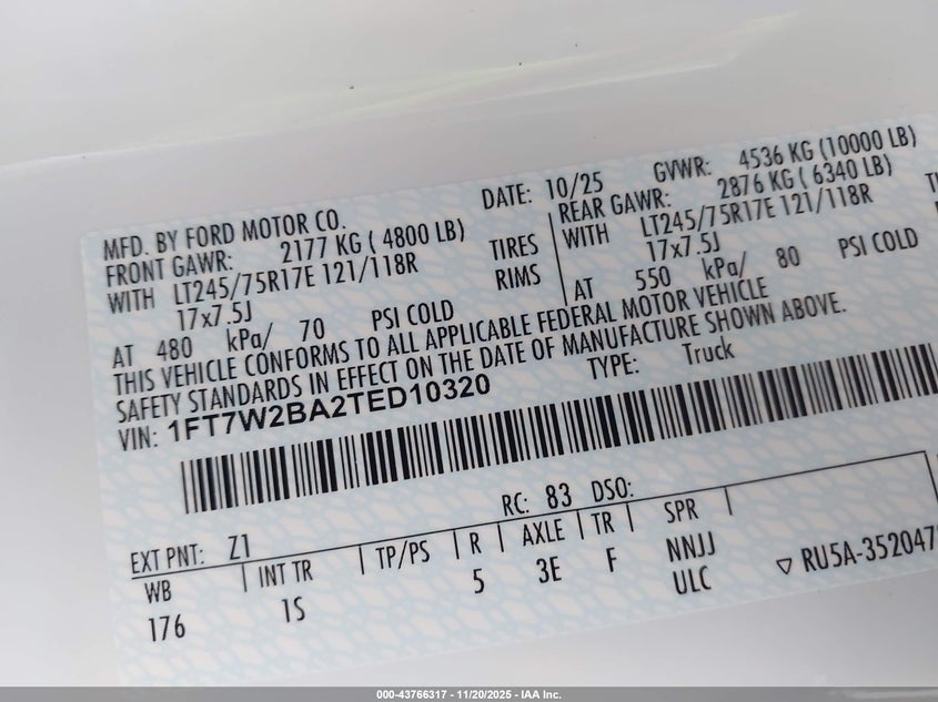 1FT7W2BA2TED10320 2026 FORD F250 photo no. 5