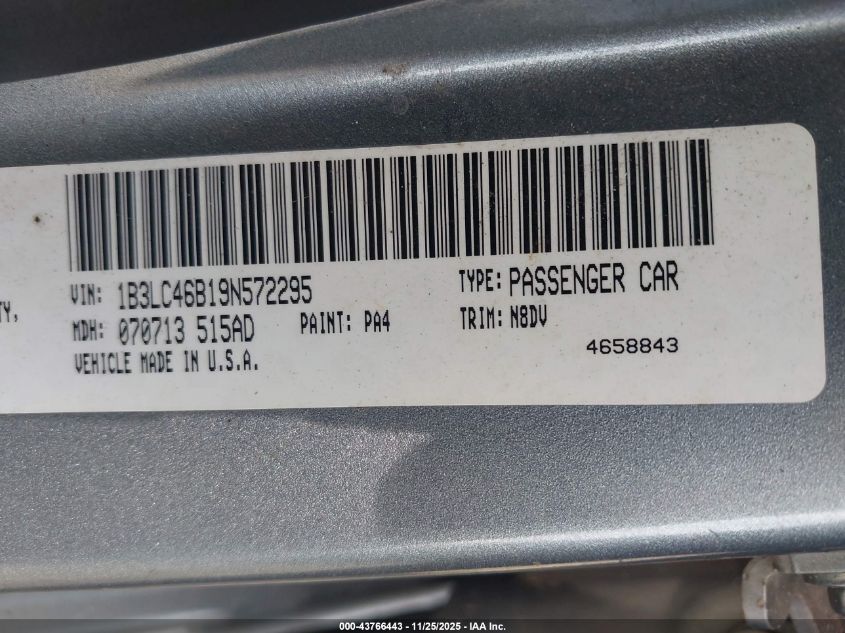 2009 Dodge Avenger Se/Sxt VIN: 1B3LC46B19N572295 Lot: 43766443