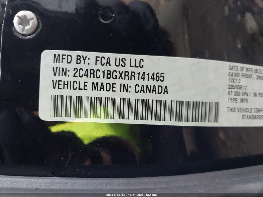 2024 Chrysler Pacifica Touring L VIN: 2C4RC1BGXRR141465 Lot: 43766757