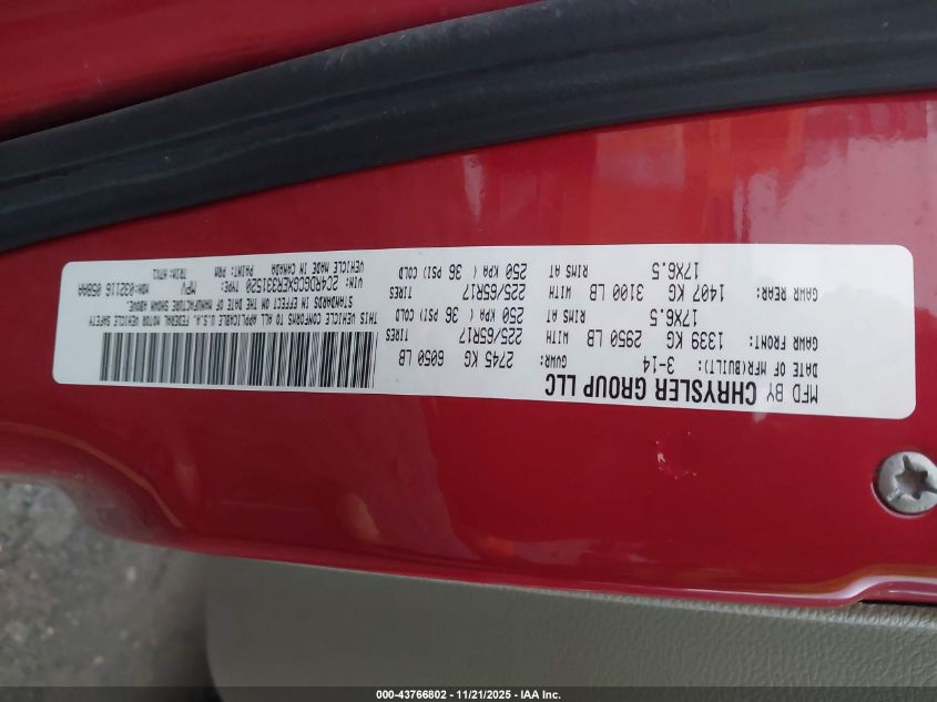 2014 Dodge Grand Caravan Sxt VIN: 2C4RDGCGXER331520 Lot: 43766802