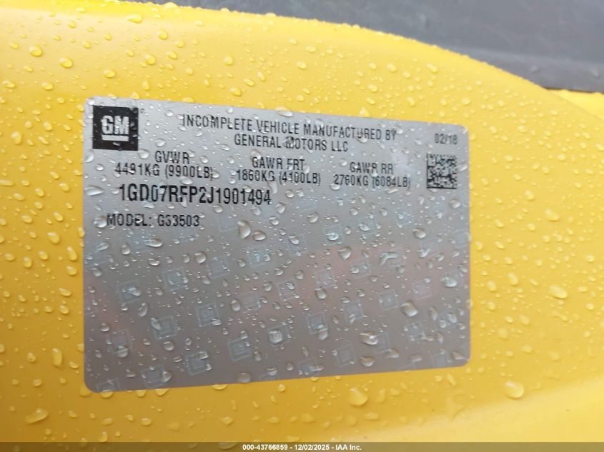 2018 GMC Savana Cutaway Work Van VIN: 1GD07RFP2J1901494 Lot: 43766859