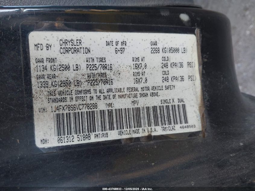 1997 Jeep Grand Cherokee Limited VIN: 1J4FX78S6VC778288 Lot: 43766933