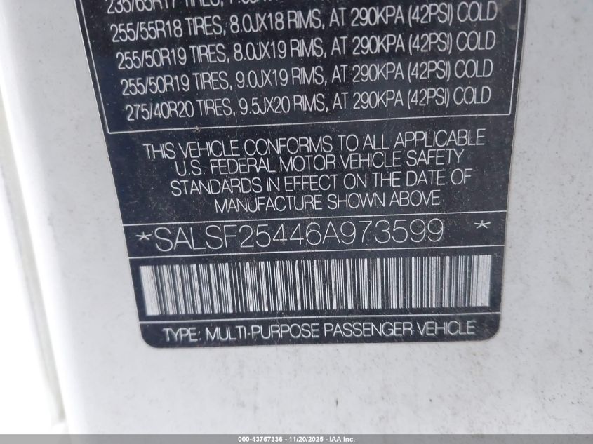 2006 Land Rover Range Rover Sport Hse VIN: SALSF25446A973599 Lot: 43767336