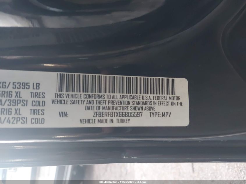 2016 Ram Promaster City Tradesman Slt VIN: ZFBERFBTXG6B05597 Lot: 43767348