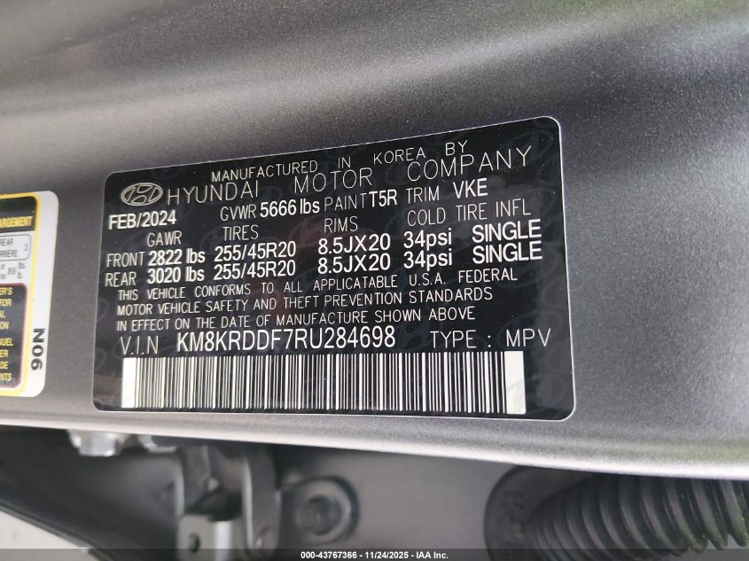 2024 Hyundai Ioniq 5 Limited VIN: KM8KRDDF7RU284698 Lot: 43767366