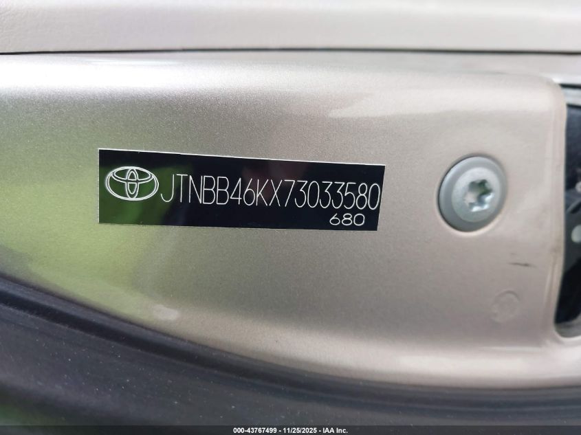 2007 Toyota Camry Hybrid VIN: JTNBB46KX73033580 Lot: 43767499