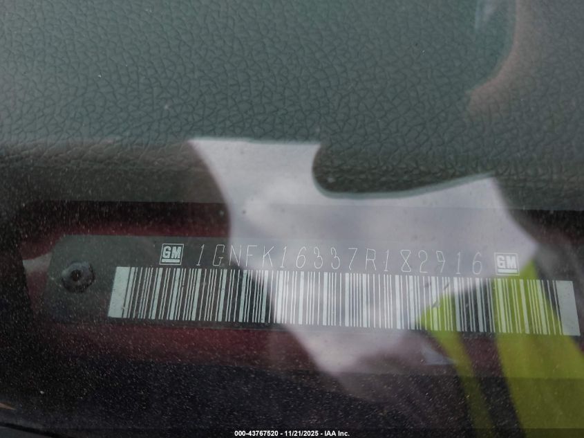 2007 Chevrolet Suburban 1500 Lt VIN: 1GNFK16337R182916 Lot: 43767520