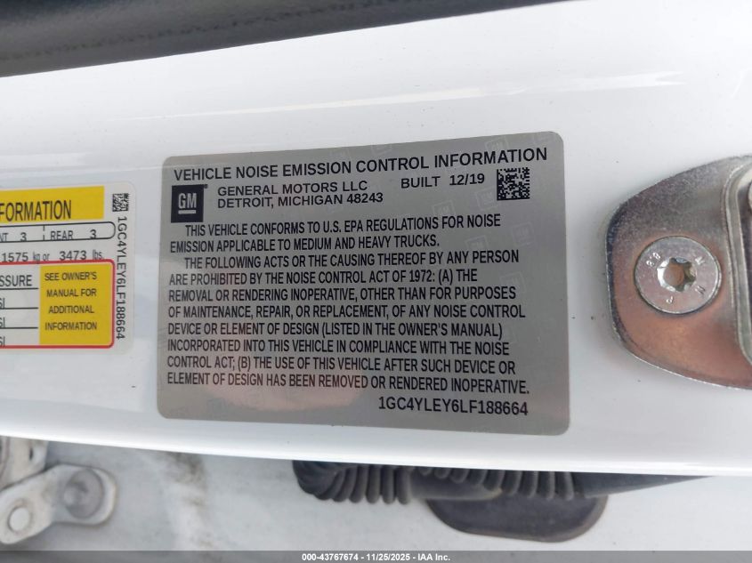 2020 Chevrolet Silverado 2500Hd 4Wd Standard Bed Wt VIN: 1GC4YLEY6LF188664 Lot: 43767674