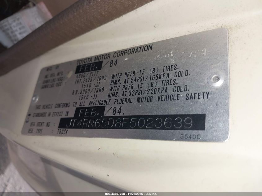 1984 Toyota Pickup Rn65 Dlx VIN: JT4RN65D8E5023639 Lot: 43767708