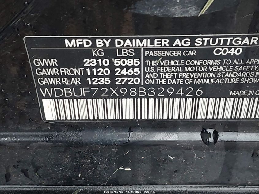 2008 Mercedes-Benz E 550 VIN: WDBUF72X98B329426 Lot: 43767780