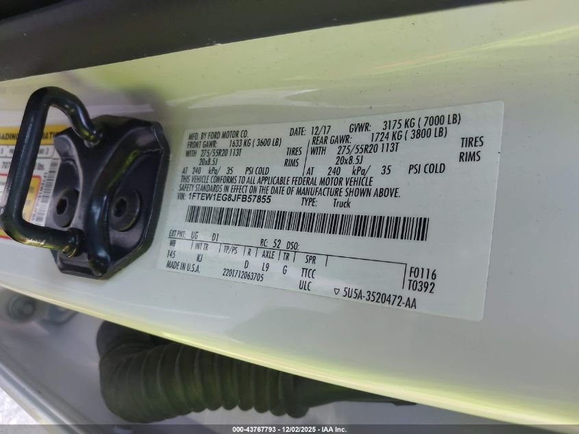 2018 Ford F-150 King Ranch VIN: 1FTEW1EG8JFB57855 Lot: 43767793