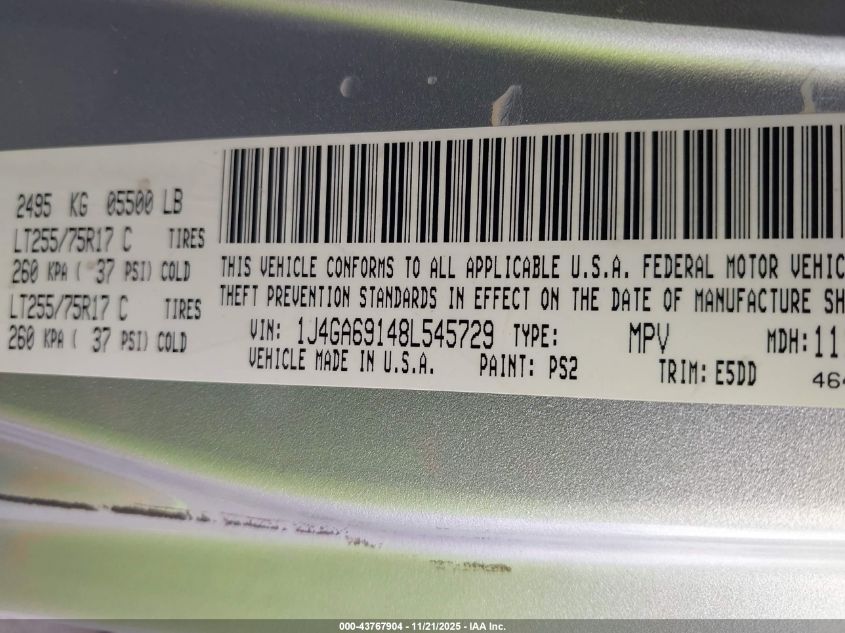 2008 Jeep Wrangler Unlimited Rubicon VIN: 1J4GA69148L545729 Lot: 43767904