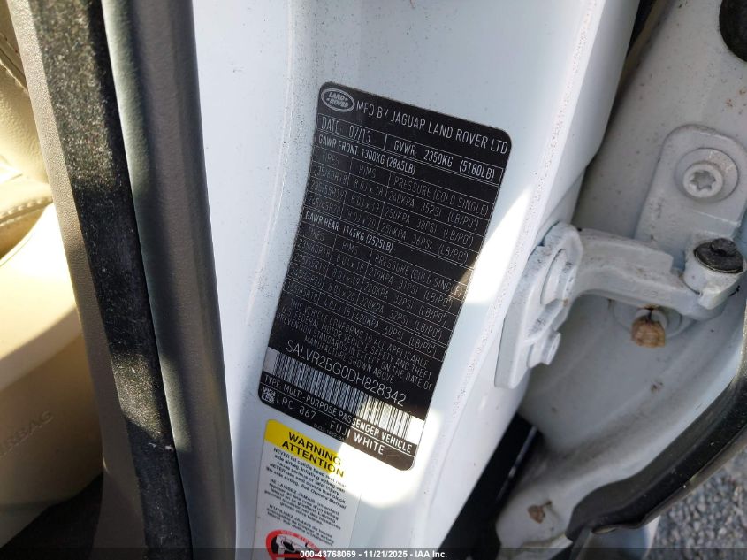 2013 Land Rover Range Rover Evoque Pure VIN: SALVR2BG0DH828342 Lot: 43768069