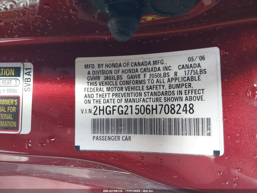 2HGFG21506H708248 2006 HONDA CIVIC photo no. 9