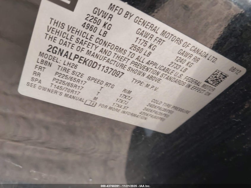 2GNALPEK0D1137097 2013 CHEVROLET EQUINOX photo no. 9