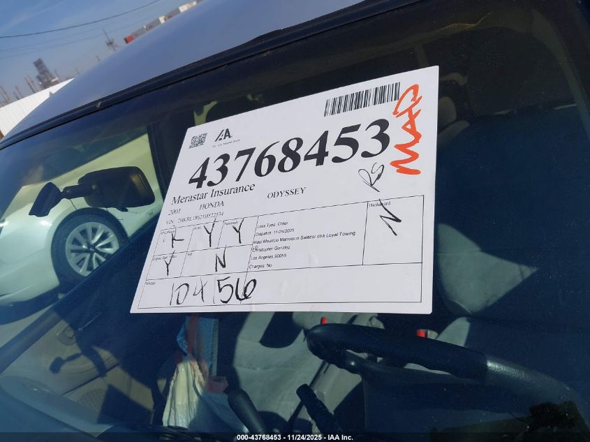 2001 Honda Odyssey Ex VIN: 2HKRL18621H522534 Lot: 43768453