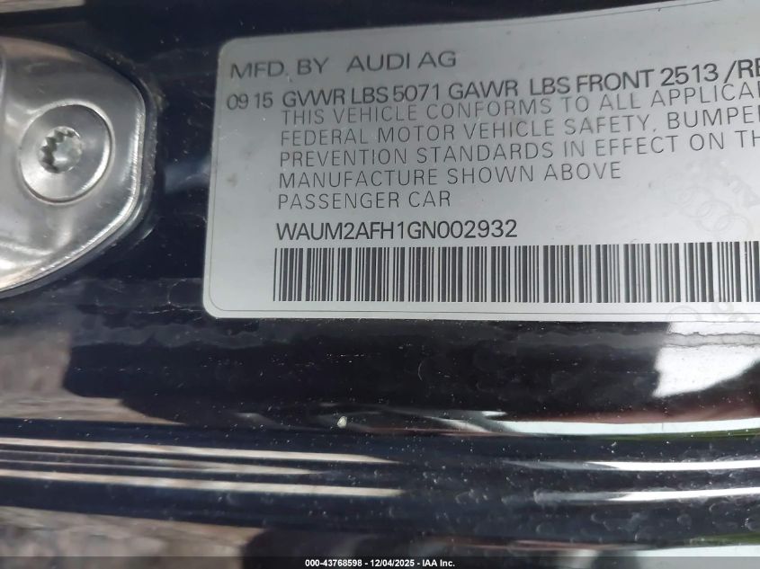 2016 Audi A5 2.0T Premium VIN: WAUM2AFH1GN002932 Lot: 43768598