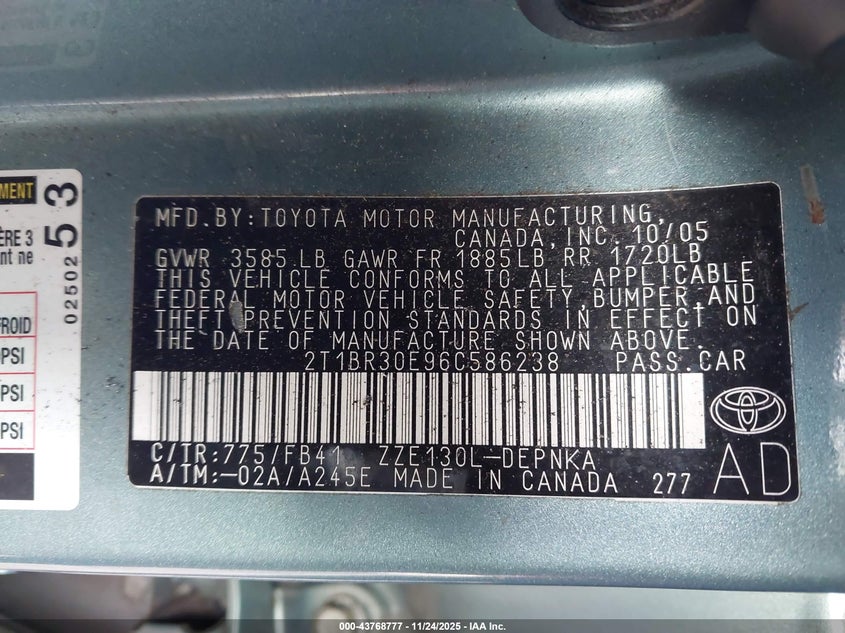 2T1BR30E96C586238 2006 TOYOTA COROLLA photo no. 9