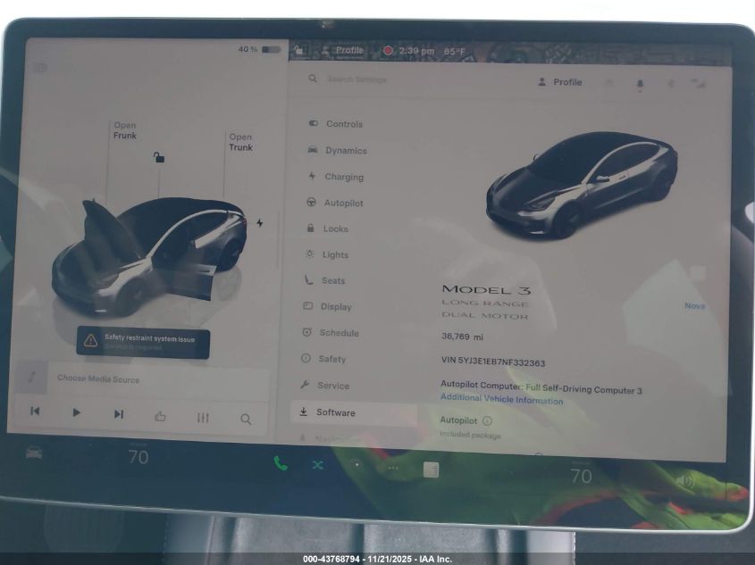 2022 Tesla Model 3 Long Range Dual Motor All-Wheel Drive VIN: 5YJ3E1EB7NF332363 Lot: 43768794