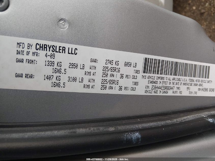 2009 Dodge Grand Caravan Se VIN: 2D8HN44E59R683447 Lot: 43768802