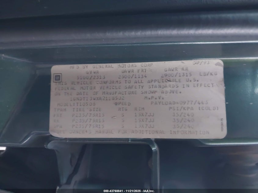 1994 Chevrolet Blazer S10 VIN: 1GNDT13WXR2118502 Lot: 43768841