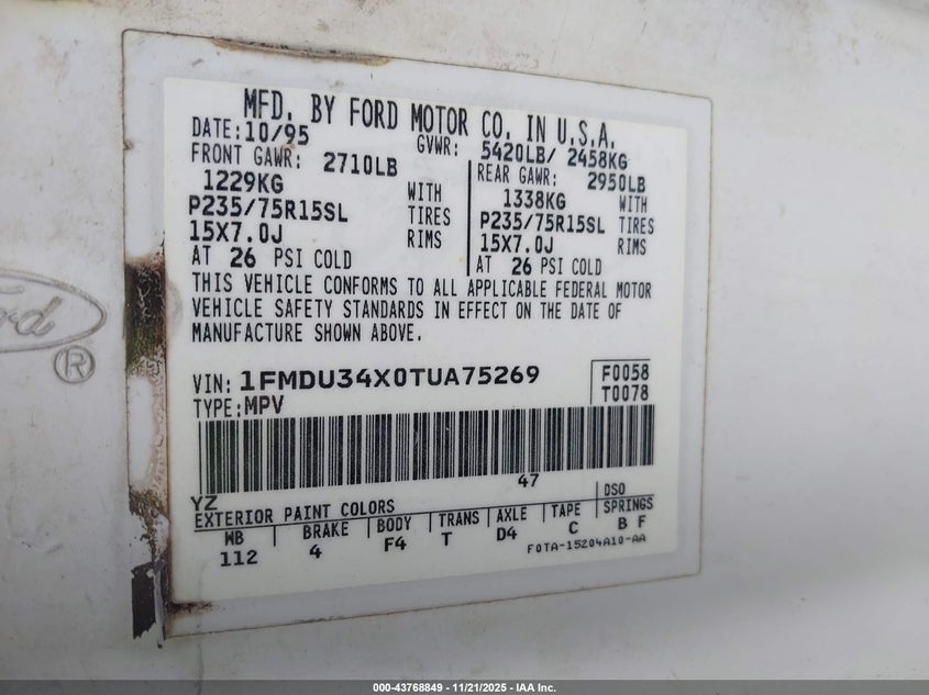 1FMDU34X0TUA75269 1996 FORD EXPLORER photo no. 9