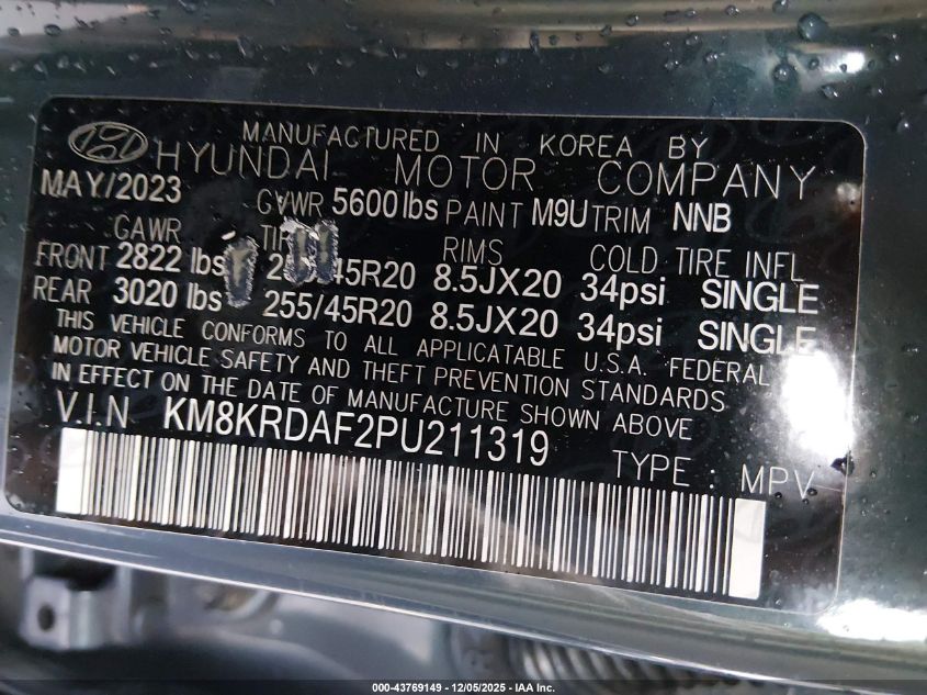 2023 Hyundai Ioniq 5 Limited VIN: KM8KRDAF2PU211319 Lot: 43769149