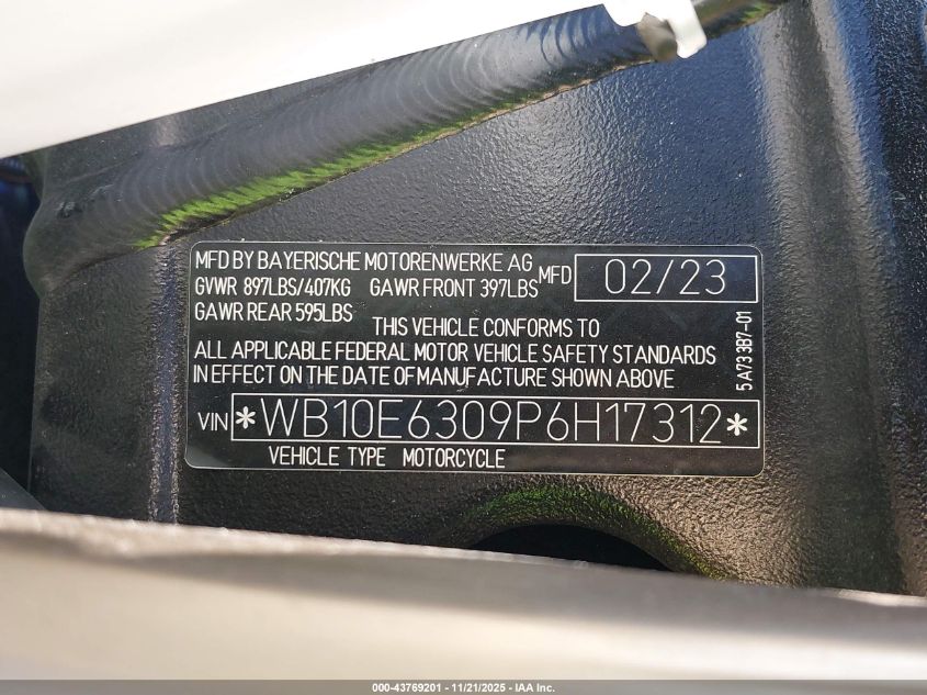 2023 BMW S 1000 Rr VIN: WB10E6309P6H17312 Lot: 43769201