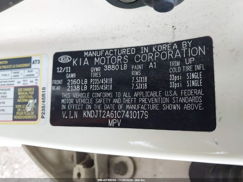 2012 Kia Soul ! VIN: KNDJT2A61C7410179 Lot: 43769334