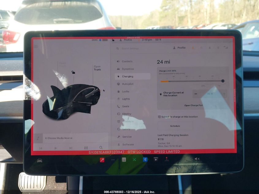 2019 Tesla Model 3 Long Range/Mid Range/Standard Range/Standard Range Plus VIN: 5YJ3E1EA6KF323947 Lot: 43769383