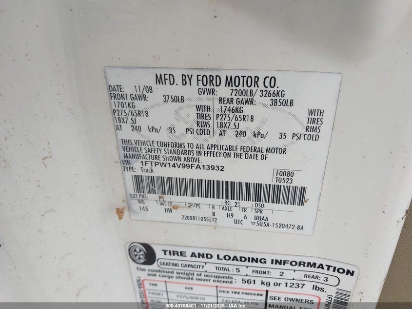 1FTPW14V99FA13932 2009 FORD F-150 photo no. 9
