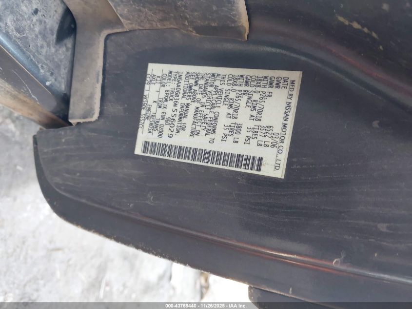 2006 Nissan Titan Se VIN: 1N6AA06B36N556029 Lot: 43769440