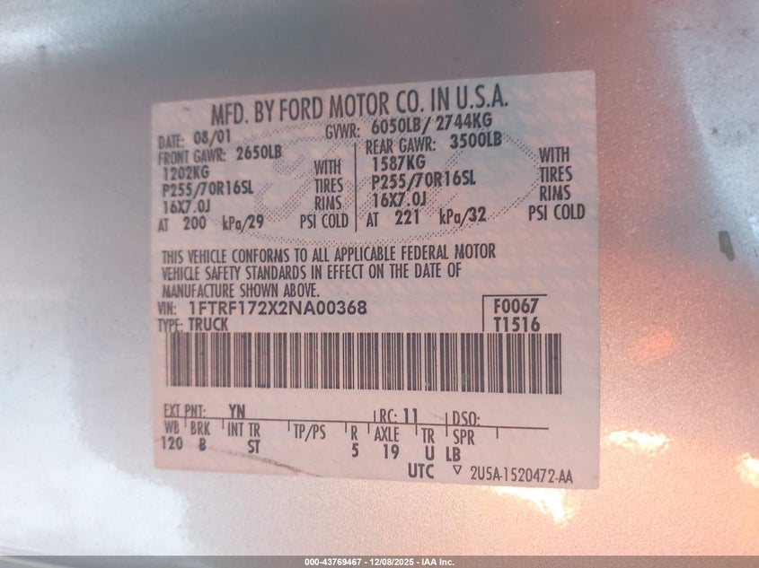 1FTRF172X2NA00368 2002 FORD F-150 photo no. 9