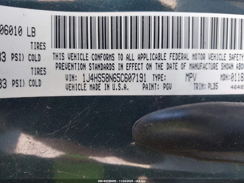 2005 Jeep Grand Cherokee Limited VIN: 1J4HS58N65C607191 Lot: 43769495