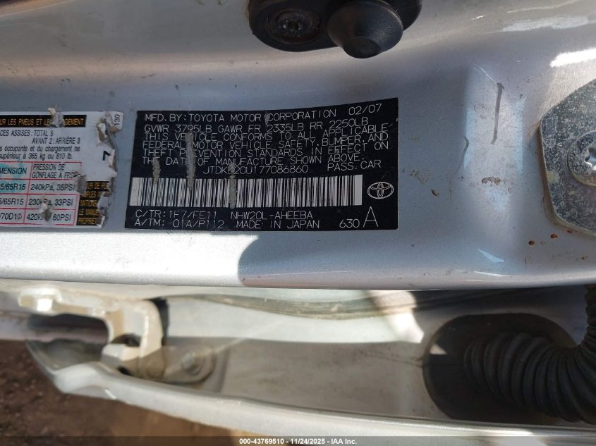 2007 Toyota Prius VIN: JTDKB20U177086860 Lot: 43769510