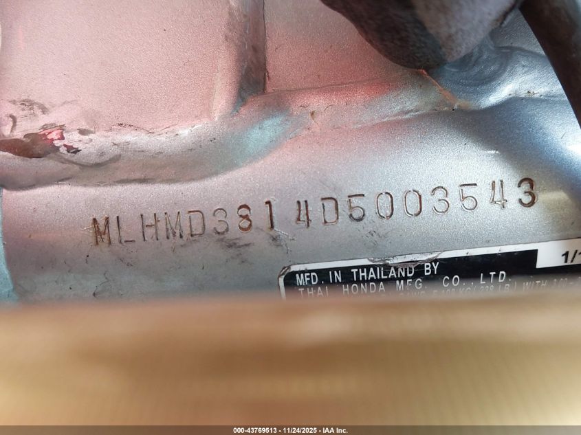 2013 Honda Crf250 L VIN: MLHMD3814D5003543 Lot: 43769513