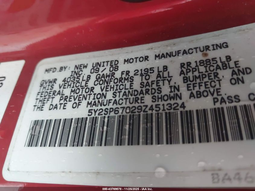 2009 Pontiac Vibe VIN: 5Y2SP67029Z451324 Lot: 43769578