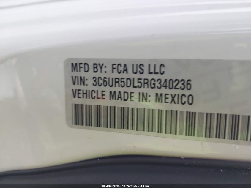 2024 Ram 2500 Big Horn 4X4 6'4 Box VIN: 3C6UR5DL5RG340236 Lot: 43769613