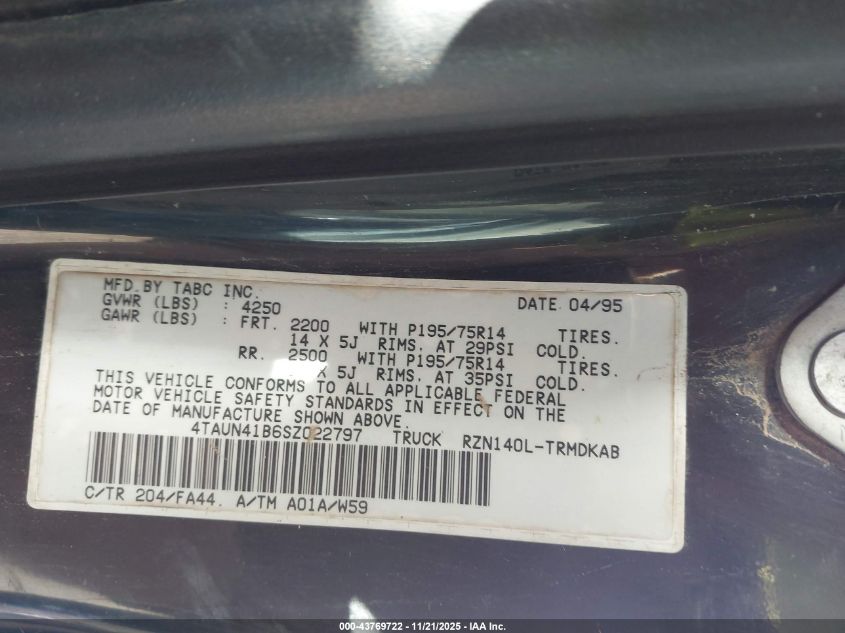 1995 Toyota Tacoma VIN: 4TAUN41B6SZ022797 Lot: 43769722