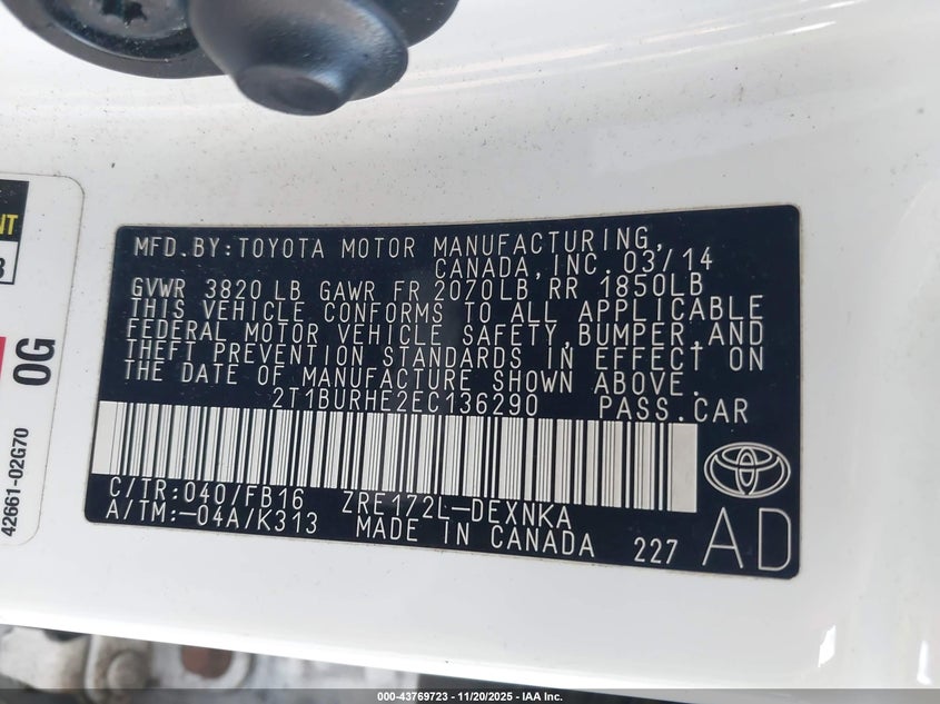 2T1BURHE2EC136290 2014 TOYOTA COROLLA photo no. 9